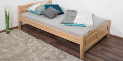 Produktbild von Einzelbett / Gästebett Buche massiv Vollholz natur 117, inkl. Lattenrost - Liegefläche 120 x 200 cm