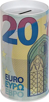 Produktbild von Metall Spardose €-Noten 15,5·8cm abnehmbarer Deckel 20€
