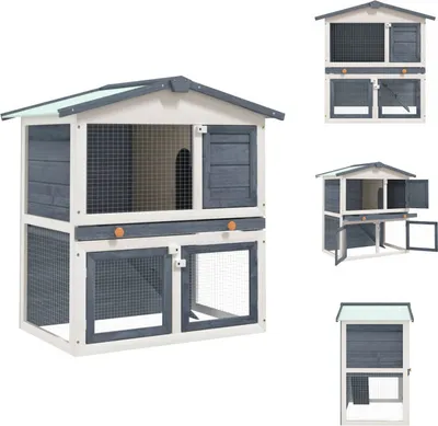 Immagine prodotto di vidaXL Conigliera 3 porte in legno grigio - Habitat e recinti per piccoli animali