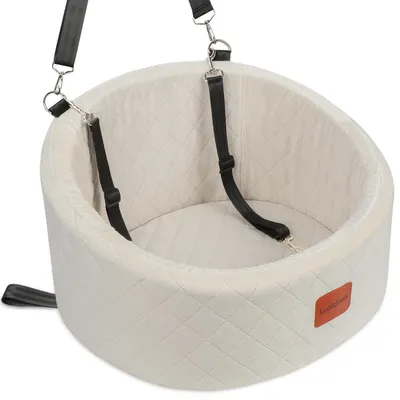 Image de Siège auto pour chien avec laisse de sécurité, lavable, base antidérapante, couleur beige, taille S