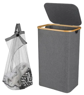 Produktbild von Eikuavons 100L Wäschekorb mit Deckel faltbar Oxford Wäschesammler Grau 44x33x69 cm