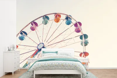 Produktbild von MuchoWow® Fototapete für Wohnzimmer oder Schlafzimmer Wandtapete Vinyl Motivtapete Riesenrad - Attraktion - Luft - Sommer - Orange - 600x400 cm - Vinyltapeten