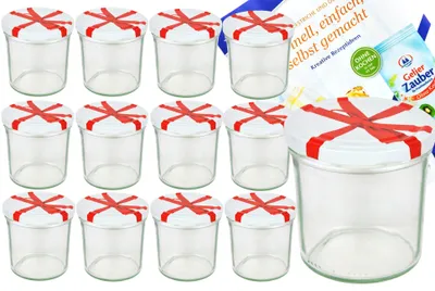 Image de 12 pots en verre 350 ml To 82 avec couvercle décoratif et livret de recettes "Diamant Gelierzauber"