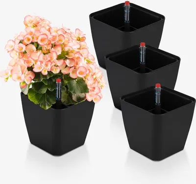 Image de Pot d'auto-arrosage avec indicateur de niveau d'eau Noir 13,7 * 13,5 cm