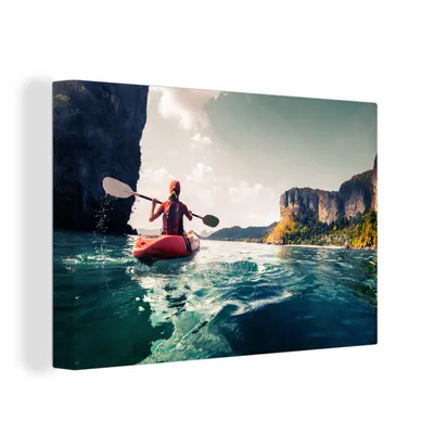 Zdjęcie produktu dla OneMillionCanvasses® - Obraz na płótnie - 150x100 cm, Kajak - Morze - Plaża, dekoracja ścienna z grafiką ścienną