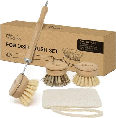 Produktbild von Reinigungsbürstenset Gemüsebürste - Eco Holz Plastikfreie - Spülbürste mit Austauschbaren Bürstenköpfen - Schrubberbürste inklusive Luffaschwamm