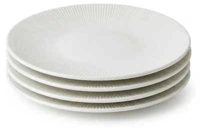 Produktbild von 4 Stück flache Keramikteller Relief ø 26 cm - creme, Clay