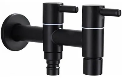 Produktbild von Langer Doppel-Wasserhahn aus Edelstahl - für Waschmaschinenanschluss - Badkamer-Kran