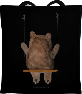 Produktbild von Mr. & Mrs. Panda Tote Bag Bär Schaukel - Schwarz - Geschenk, Shopping Tasche, Beutel, Teddy, Büchertasche, Schultasche, Jutebeutel