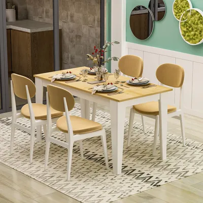 Produktbild von HOMIDEA SHIMAL Esstisch Küchentisch für 4 Personen Modernes Design 120 x 72 x 73,8 cm (Weiß - Eiche)