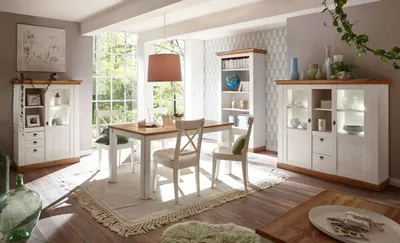 Produktbild von Landhaus Esszimmer Set 352cm pinie weiß / wotan eiche Esstisch Highboard