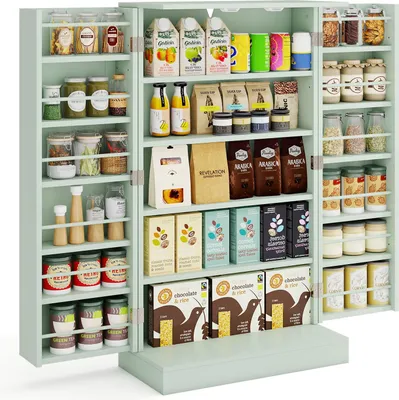 Zdjęcie produktu dla COSTWAY szafka wielofunkcyjna, spiżarnia, szafka do przechowywania z 6 regulowanymi półkami Szafka kuchenna do jadalni, salonu (zielona)