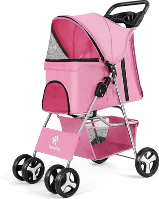 Produktbild von Famanu Hunde- und Katzenwagen mit 4 Rädern - Faltbar, mit 360° Handgriff und großer Aufbewahrungstasche (rosa)