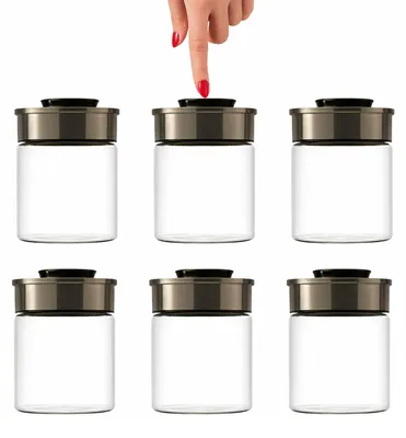 Produktbild von BURI Vorratsglas Vakuumglas 6er Set 700ml | Vorratsdosen Glas mit Edelstahl Deckel & Vakuum Klick-Mechanismus | Luftdicht mottensicher auslaufsicher stapelbar spülmaschinenfest