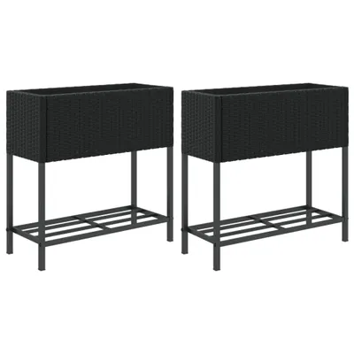 Produktbild von Hochbeete mit Ablage 2 Stk. Schwarz 70x28x70 cm Poly Rattan