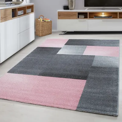 Productafbeelding van Ayyildiz Moderne en design vloerkleden Pink 160x230 cm Laagpolig vloerkleed, geruit patroon, roze, vloerkleed voor de woonkamer, jute achterkant