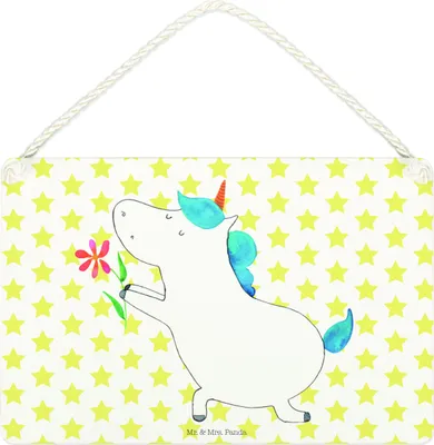 Produktbild von Mr. & Mrs. Panda Schild Einhorn Blume DIN A4 - Weiß - Geschenk, Wandbild Holz, Liebe, Holzschild, Einhörner, Unicorn, wandtafel, Türschild, Antrag, Freundin, holzbild