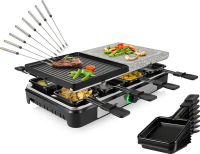 Produktbild von RACLETTE Gerät wendbare Stein-& Grillplatte für 8 Personen, Teppan Gabeln 1400W