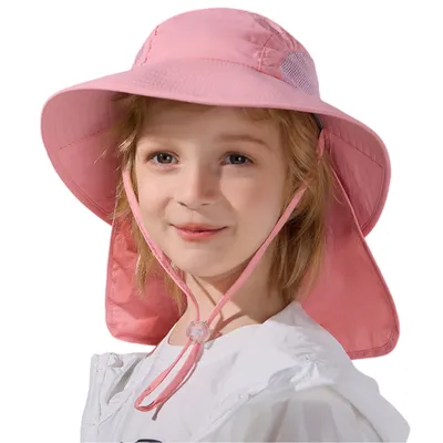 Produktbild von Sonnenhut Kinder, Atmungsaktive Fischerhut, UV Schutz Sommermütze mit Nackenschutz, Rosa