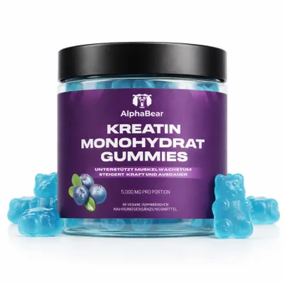 Image de Monohydrate de créatine | 90 gommes | hautement dosé 5000 mg | saveur myrtille | AlphaBear