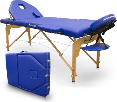 Productafbeelding van Opvouwbare houten transportkar PRO, 194 x 70 cm, met inklapbare rugleuning, blauw