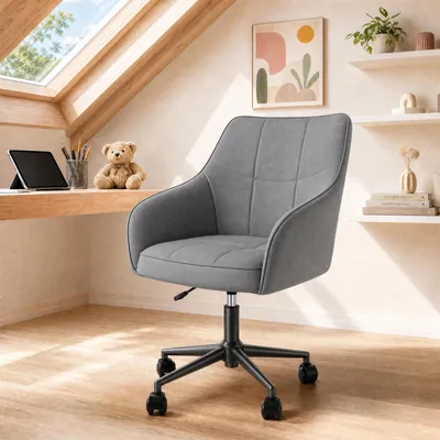 Zdjęcie produktu dla Ergonomiczne krzesło biurowe - krzesło do biurka - z regulacją wysokości - obicie z sztucznej skóry - obrotowe - z podłokietnikami - kolor: ciemnoszary