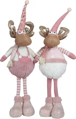 Produktbild von Elch 60cm (73cm)  Deko Figur groß stehend Rentier rosa weiß, 2 Stück