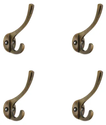 4er-Set Vintage-Messing-Kapstokhaken, antik, 87 mm