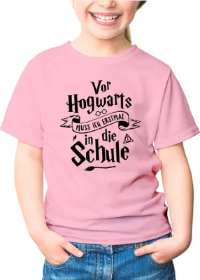 Produktbild von Kinder T-Shirt Mädchen Vor muss ich erstmal zur Schule Geschenk zur Einschulung Schulanfang Moonworks® rosa-schwarz 110-116 (5-6 Jahre)