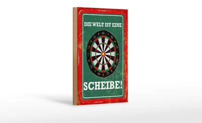 Produktbild von Holzschild Spruch 12x18 cm Die Welt ist eine Scheibe Dartscheibe Dart