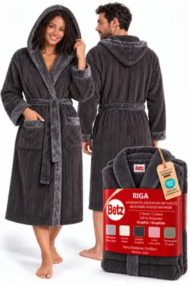 Produktbild von Betz Bademantel Microfaser mit Kapuze - RIGA - für Herren und Damen Größe L/XL Farbe: graphit