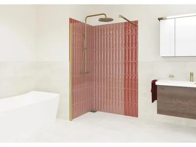 Produktbild von Jungborn Walk In Seitenwand SETTE 90 x 200 cm Profil gold matt Klarglas schmutzabweisende Glasbeschichtung Reversibel
