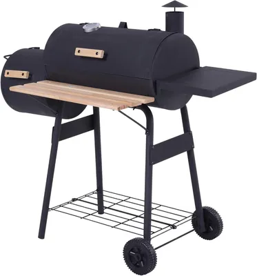 Immagine prodotto di Griglia a carbone - Affumicatore - Per cucinare all'aperto - Camino doppio - 124 x 53 x 108 cm - Nero