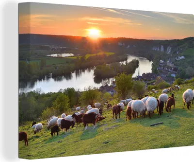 Produktbild von OneMillionCanvasses® - Leinwandbilder - 140x90 cm, Sonnenuntergang in der Normandie, Wandbilder Kunstdruck Wanddekoration