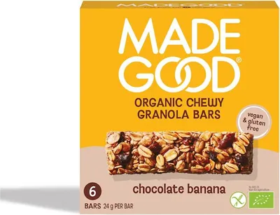 BATONIKI GRANOLA CRUNCHY Z CZEKOLADĄ I BANANEM BEZGLUTENOWE BIO (6 x 24 g) 144 g - MADEGOOD