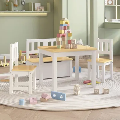 Produktbild von vidaXL 4-tlg. Kinder-Sitzgruppe Weiß und Beige MDF