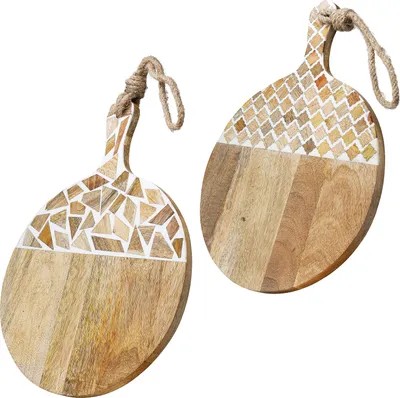 Zdjęcie produktu dla Gilde Schneidebrett, rund, "Taverno", Mangoholz, naturfarben, , , L. 31 cm, B. 42 cm, H. 2 cm 2 Stück wie abgebildet 55864