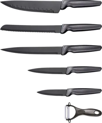 Produktbild von Michelino 6 teiliges Messerset (5 Messer & 1 Sparschäler) Edelstahl scharfe Messerklingen Küchenmesser Fleischmesser Grau