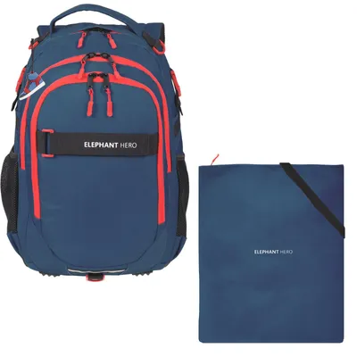 Produktbild von Schulrucksack Jungen Schule 2 Teile Set Elephant Hero Signature Schultasche Rucksack mit Sportbeutel 13205 Solid Blau Rot +rt