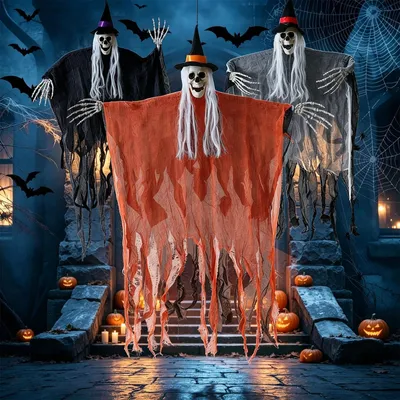 Skelettgeist Halloween-Deko, 3-teilig, schwarz