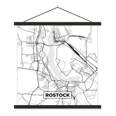 Produktbild von MuchoWow® Textilposter Karte - Rostock - Stadtplan 60x60 cm mit schwarzem Rahmen - Posteraufhänger