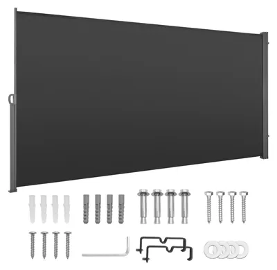 Immagine prodotto di Tenda da esterno estensibile SucceBuy 185x420 cm, realizzata in tessuto di poliestere da 180 g/m², ideale come tenda da parete, protezione dal vento e dal sole, schermo per la privacy e divisorio per giardino, balcone, piscina o terrazza, colore grigio