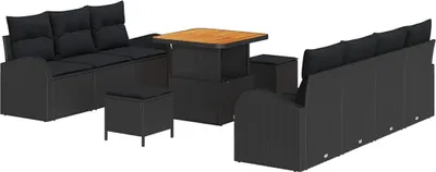 Image de vidaXL Ensemble de canapé de jardin avec coussin avec mémoire 10 pcs noir