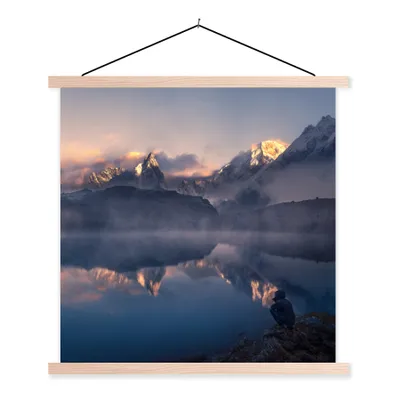 Produktbild von MuchoWow® Textilposter Landschaft - Wasser - Berg - Schnee - Sonnenuntergang 40x40 cm mit holzfarbenen Rahmen - Posterleiste