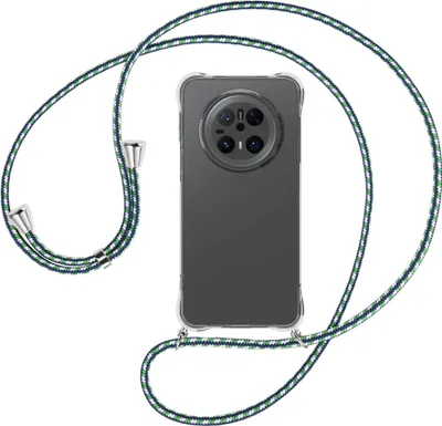 Produktbild von Handykette Backcover-Schutzhülle mit Band (Metall silberfarben) für Huawei Mate 70 - grün/blau/weiß