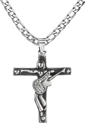 Image de Johnny Hallyday Collier pendentif croix argent rocker cadeau
