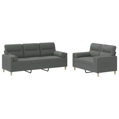 Produktbild von 2-tlg. Sofagarnitur mit Kissen Dunkelgrau Stoff