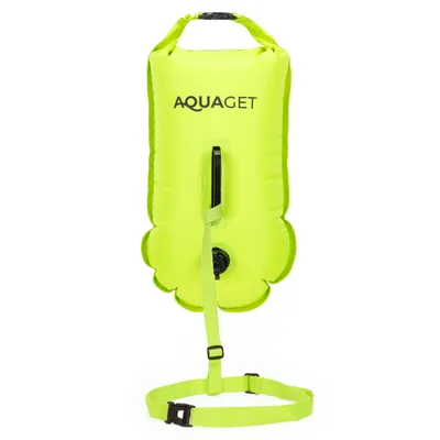 Produktbild von Aquaget® Sicherheits-Schwimmboje 2in1 aufblasbar mit wasserdichtem Trockenfach, Signalpfeife für Schwimmen, SUP, Kajak