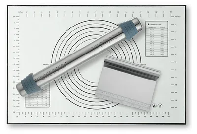 Produktbild von Teigroller, verstellbar - Teigschaber - Silikon-Backmatte - Edelstahl - Küchenutensilien - 42x4,5 cm