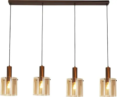 Produktbild von Hängelampe Metall Rauchglas H: max. 150 cm Braun Bernstein E27 4-flammig länglich Retro Design Pendelleuchte